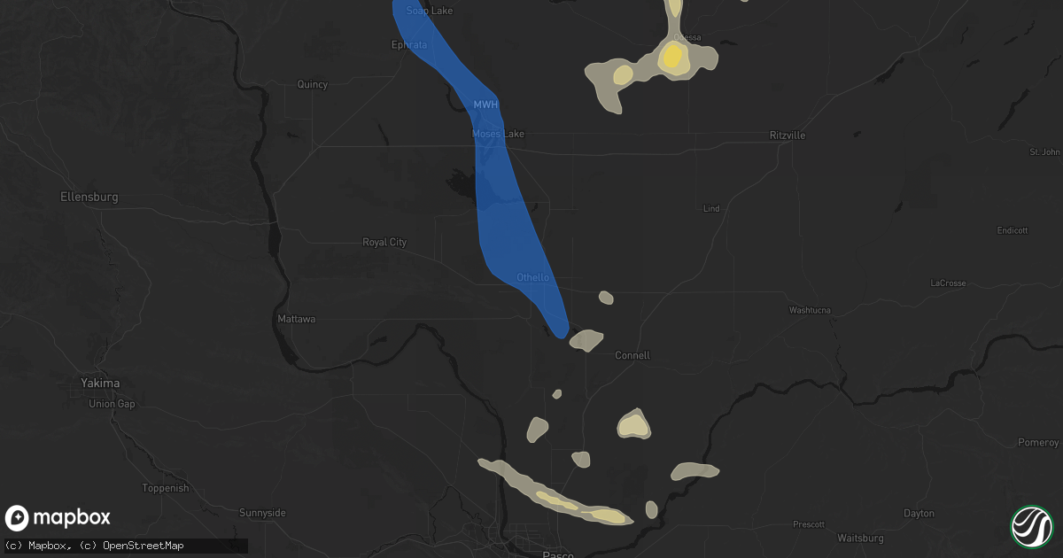 Hail map in Othello, WA on May 28, 2026