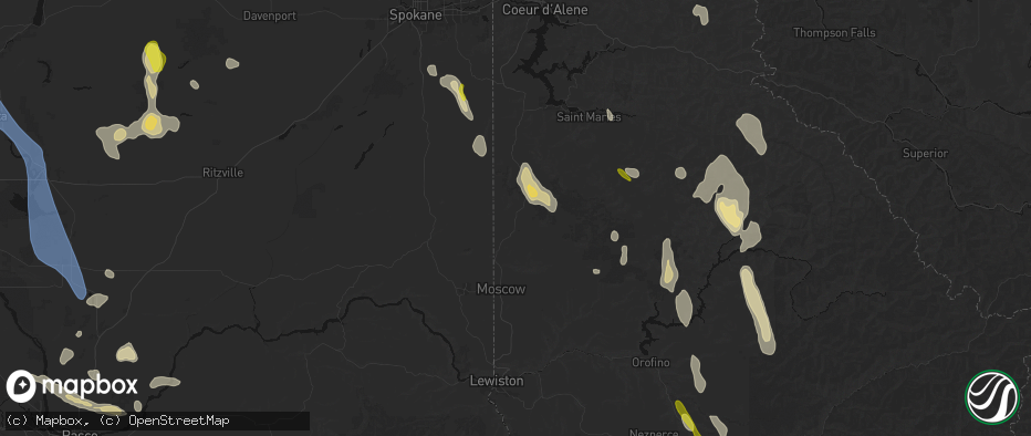 Hail map in Potlatch, ID on May 28, 2026