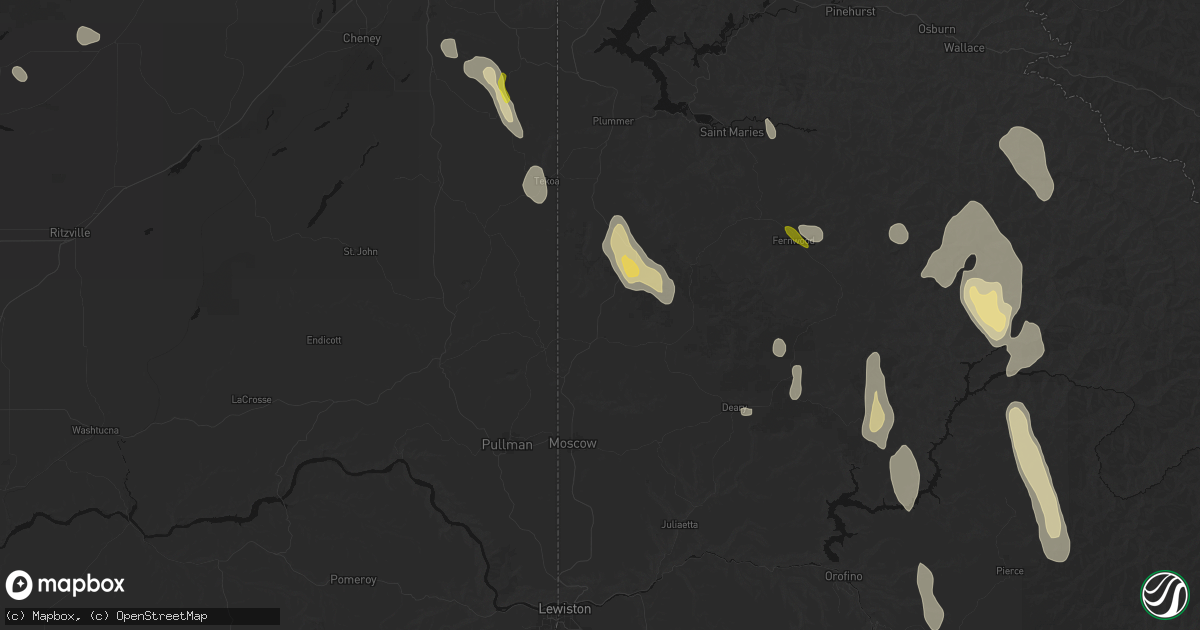 Hail map in Potlatch, ID on May 28, 2026