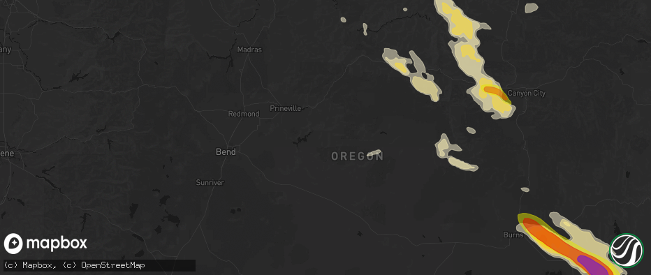 Hail map in Prineville, OR on May 28, 2026