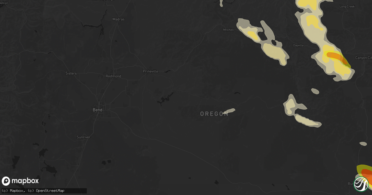 Hail map in Prineville, OR on May 28, 2026
