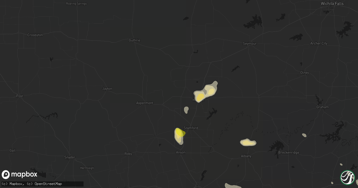 Hail map in Rule, TX on May 28, 2026