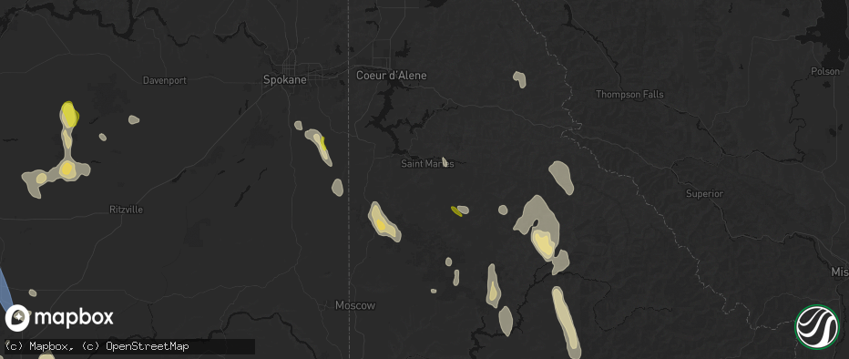 Hail map in Saint Maries, ID on May 28, 2026