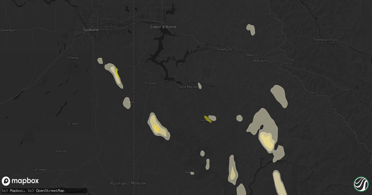 Hail map in Saint Maries, ID on May 28, 2026