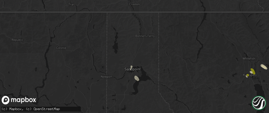 Hail map in Sandpoint, ID on May 28, 2026