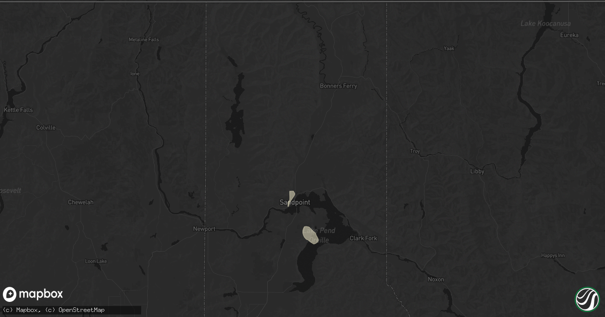 Hail map in Sandpoint, ID on May 28, 2026