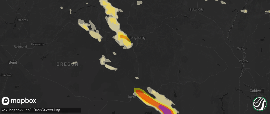 Hail map in Seneca, OR on May 28, 2026