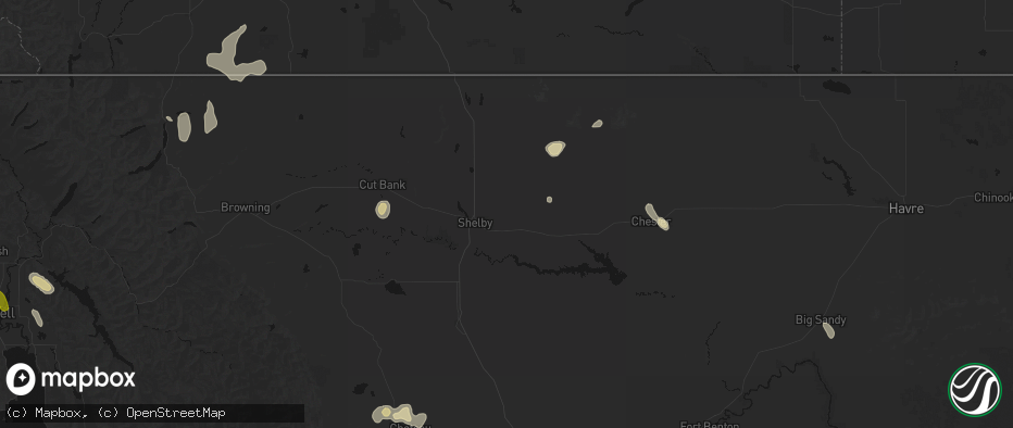 Hail map in Shelby, MT on May 28, 2026