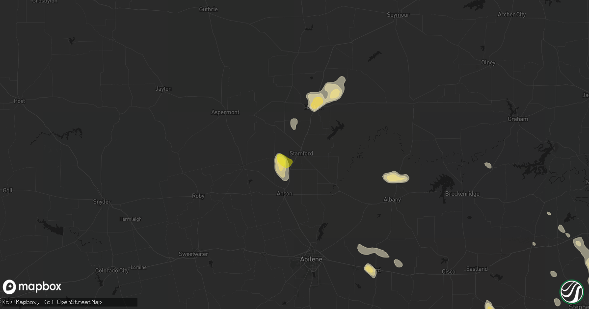 Hail map in Stamford, TX on May 28, 2026