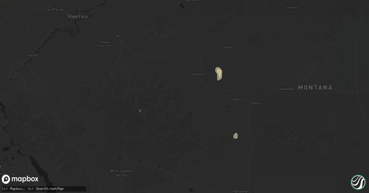 Hail map in Stanford, MT on May 28, 2026