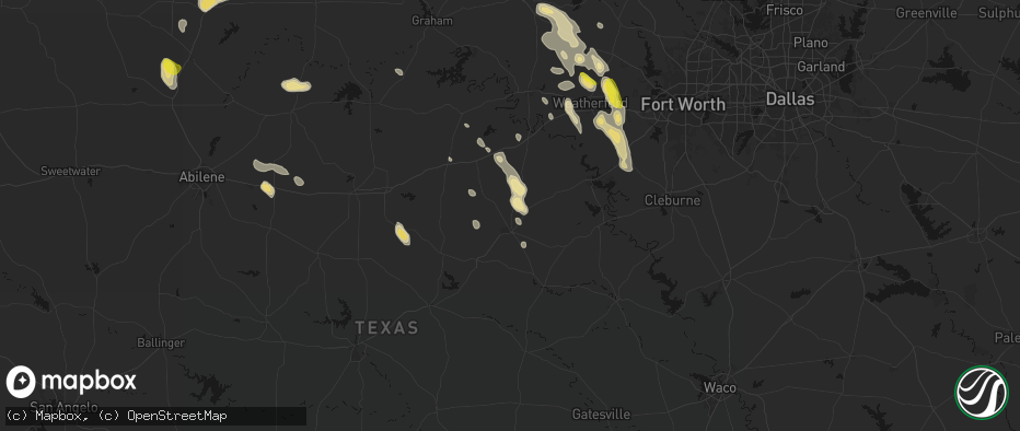 Hail map in Stephenville, TX on May 28, 2026