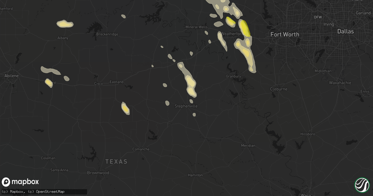 Hail map in Stephenville, TX on May 28, 2026