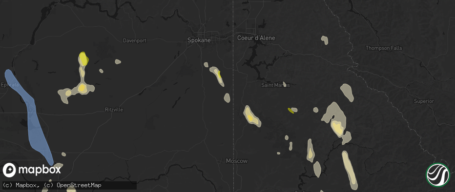 Hail map in Tekoa, WA on May 28, 2026