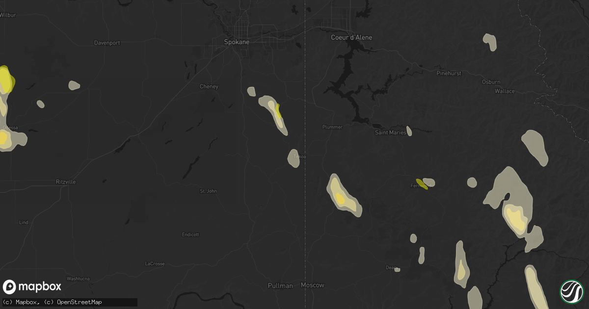 Hail map in Tekoa, WA on May 28, 2026