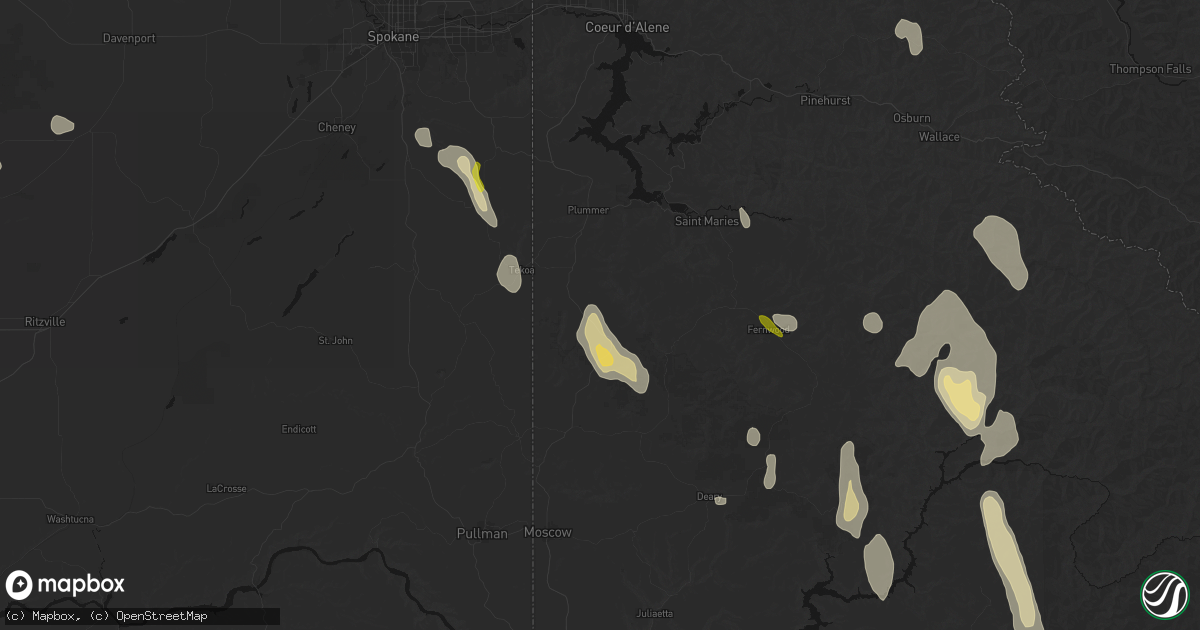 Hail map in Tensed, ID on May 28, 2026