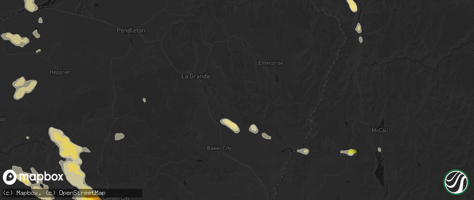 Hail map in Union, OR on May 28, 2026