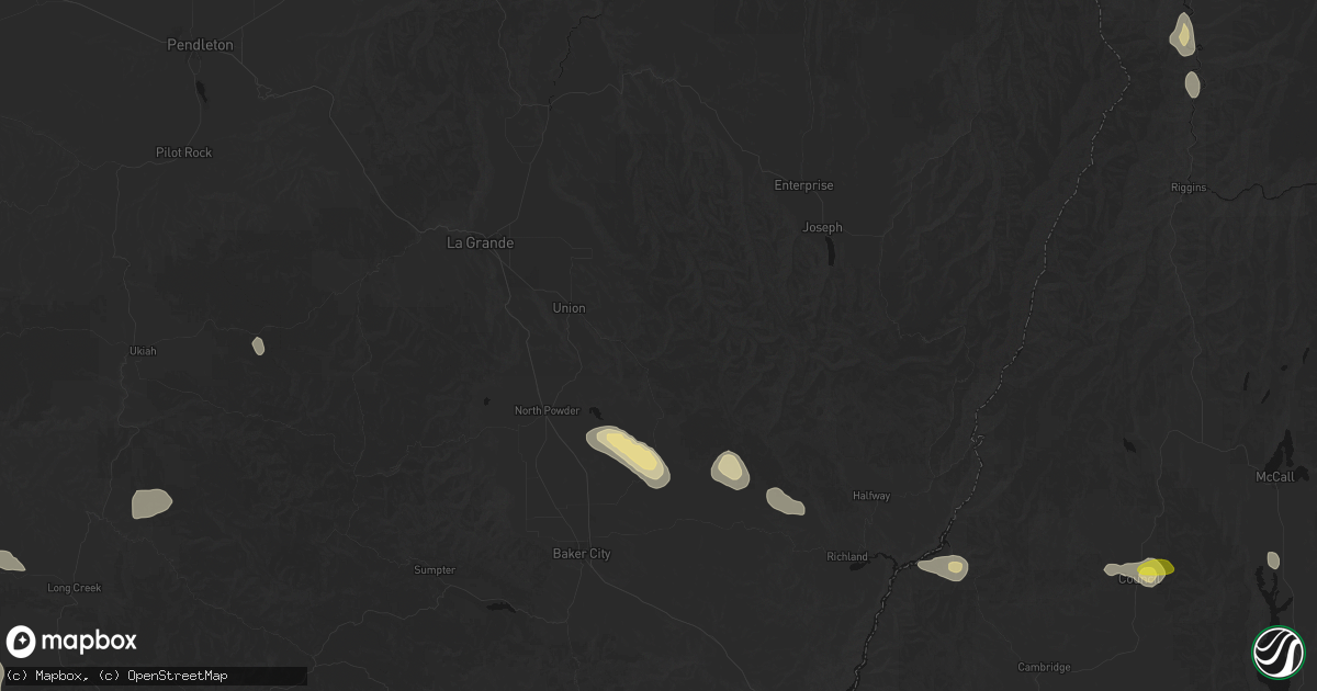 Hail map in Union, OR on May 28, 2026