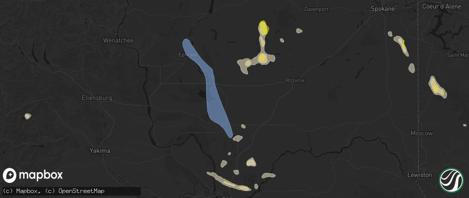 Hail map in Warden, WA on May 28, 2026