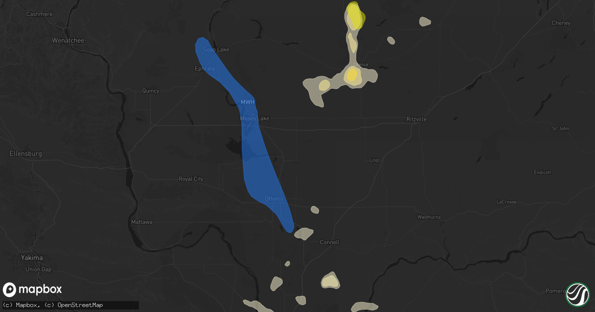 Hail map in Warden, WA on May 28, 2026