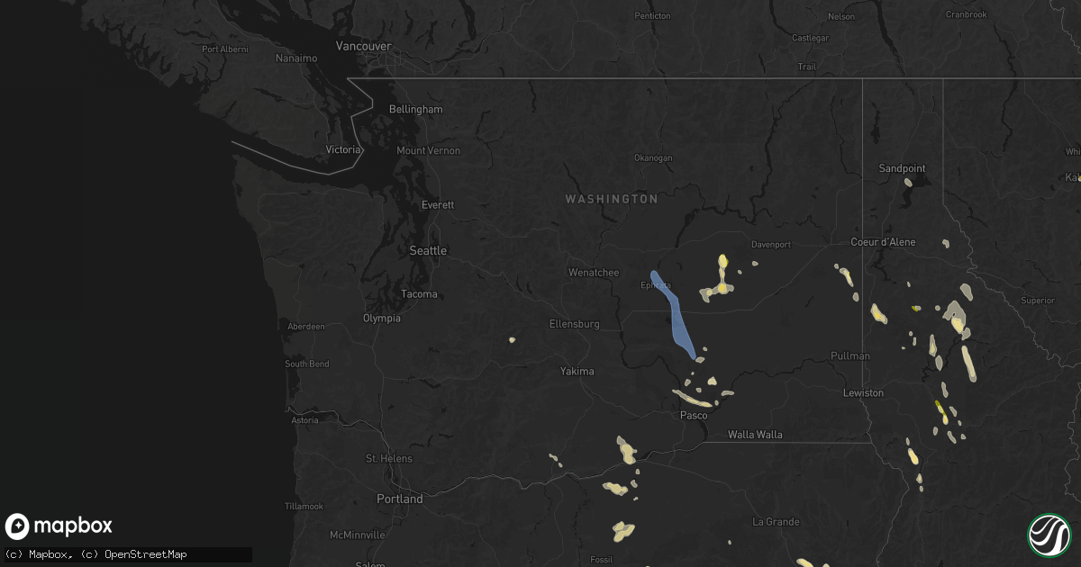 Hail map in Washington on May 28, 2026
