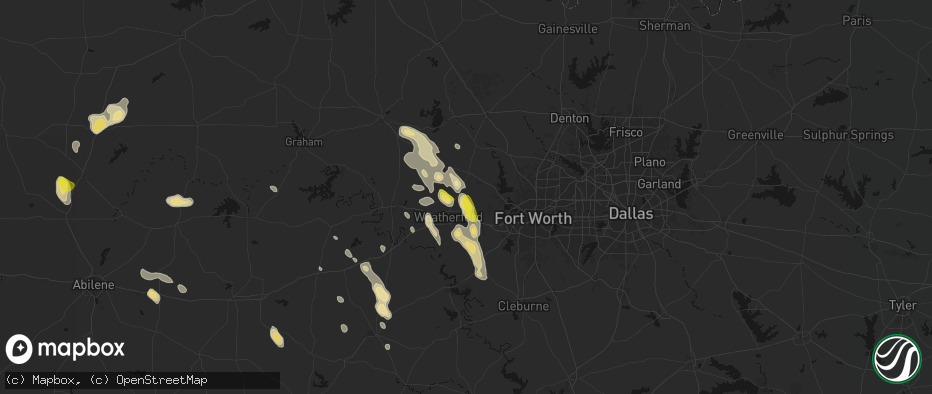 Hail map in Weatherford, TX on May 28, 2026