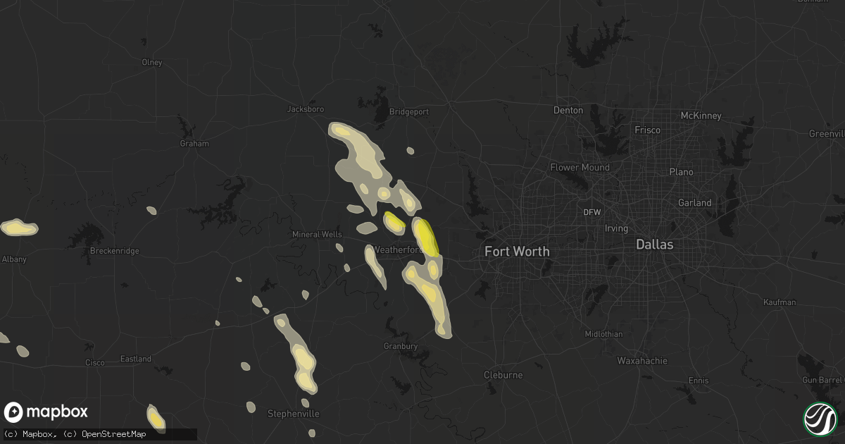 Hail map in Weatherford, TX on May 28, 2026