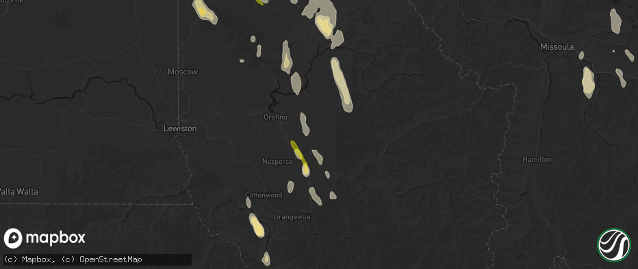 Hail map in Weippe, ID on May 28, 2026