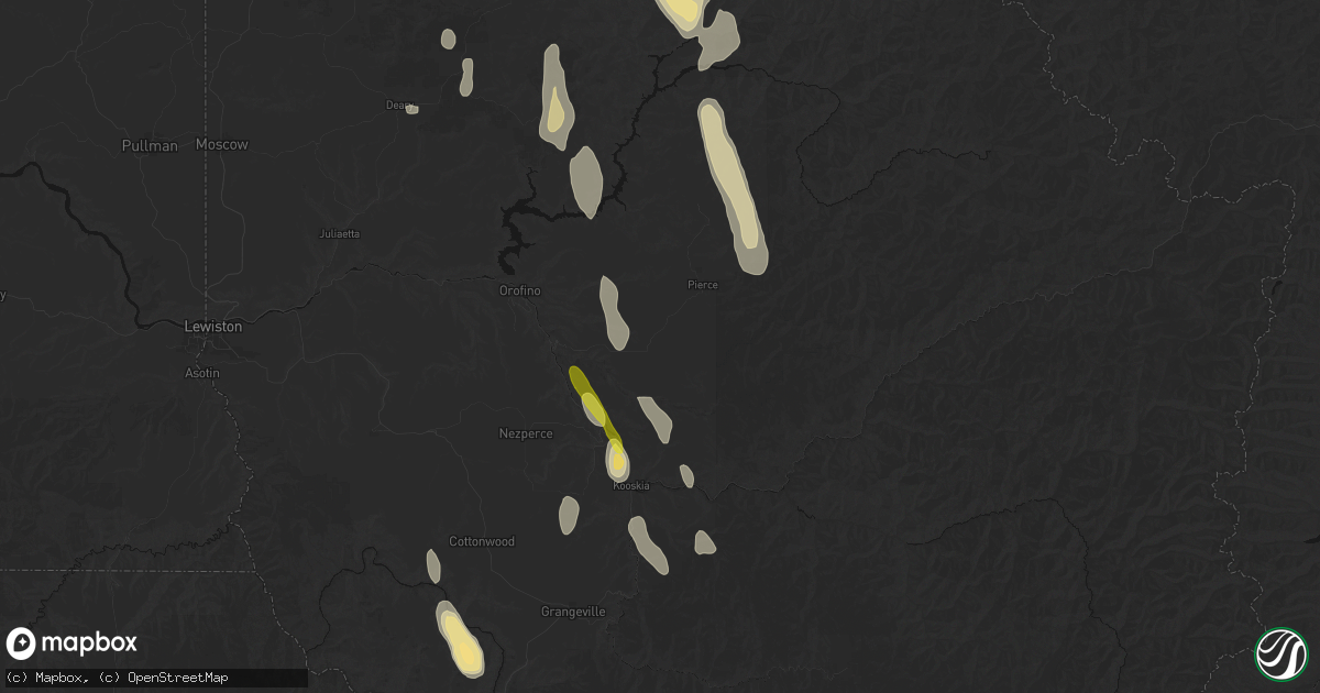 Hail map in Weippe, ID on May 28, 2026
