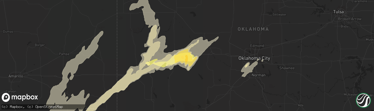 Hail map in Weatherford, OK on May 29, 2013