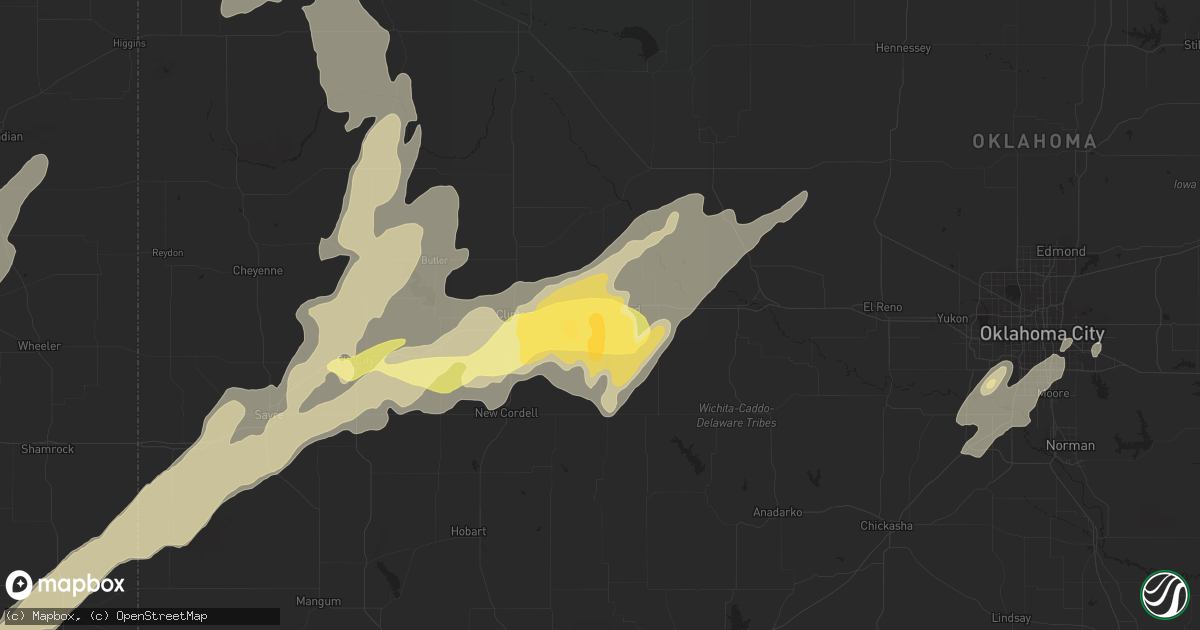 Hail map in Weatherford, OK on May 29, 2013