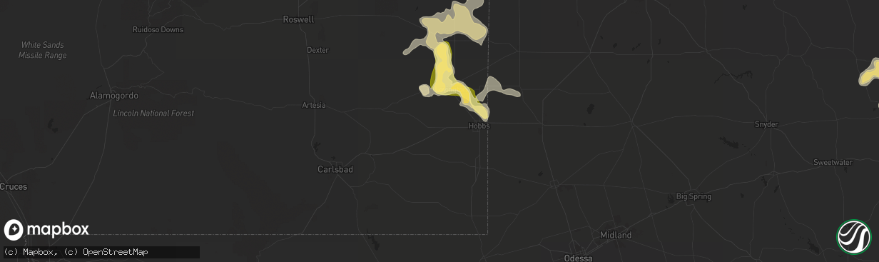 Hail map in Hobbs, NM on May 29, 2015