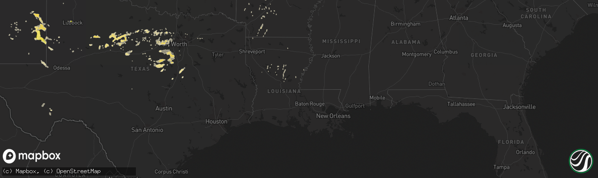 Hail map in Louisiana on May 29, 2015