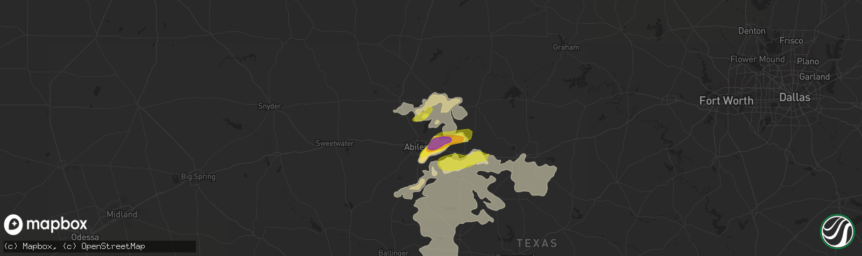 Hail map in Abilene, TX on May 29, 2016