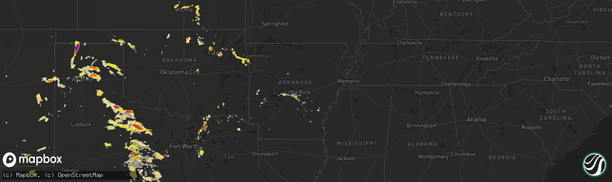 Hail map in Arkansas on May 29, 2016