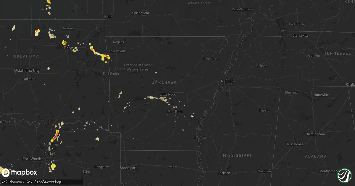 Hail map in Arkansas on May 29, 2016