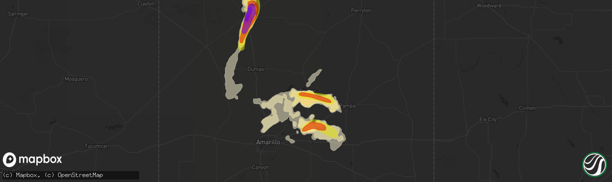 Hail map in Borger, TX on May 29, 2016