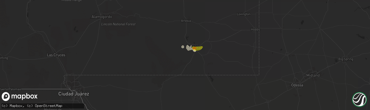 Hail map in Carlsbad, NM on May 29, 2016