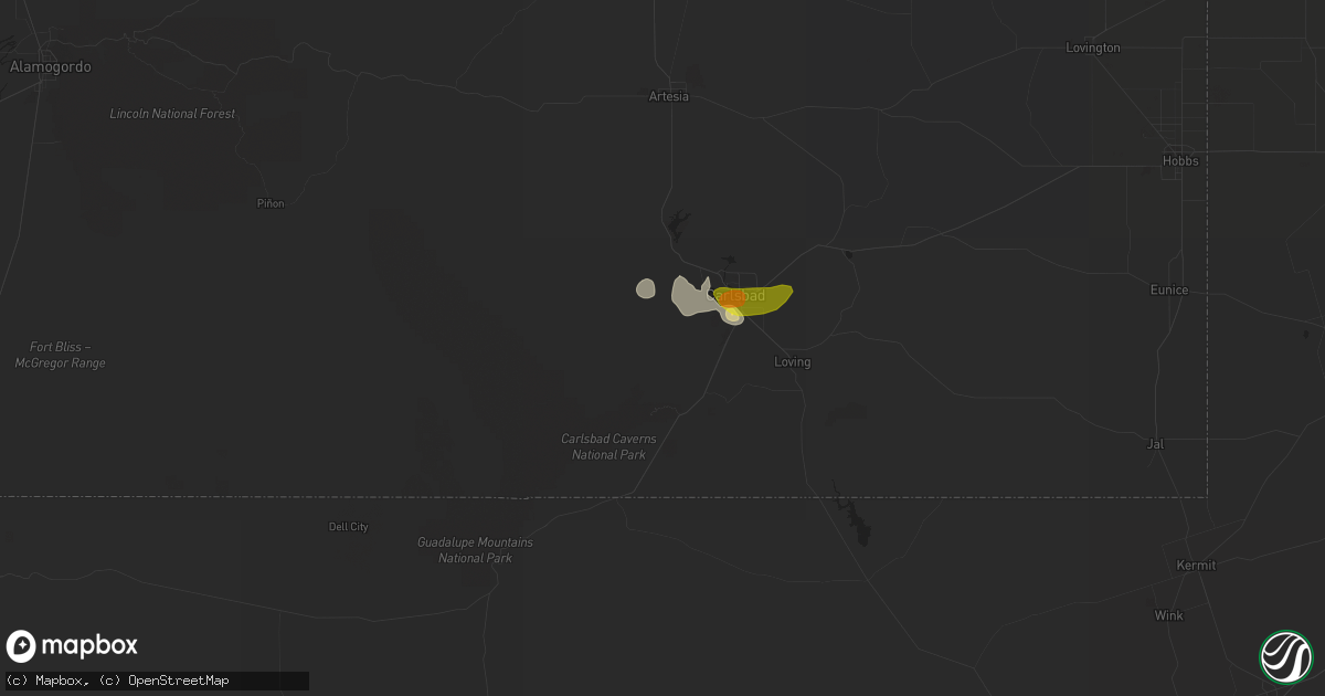 Hail map in Carlsbad, NM on May 29, 2016