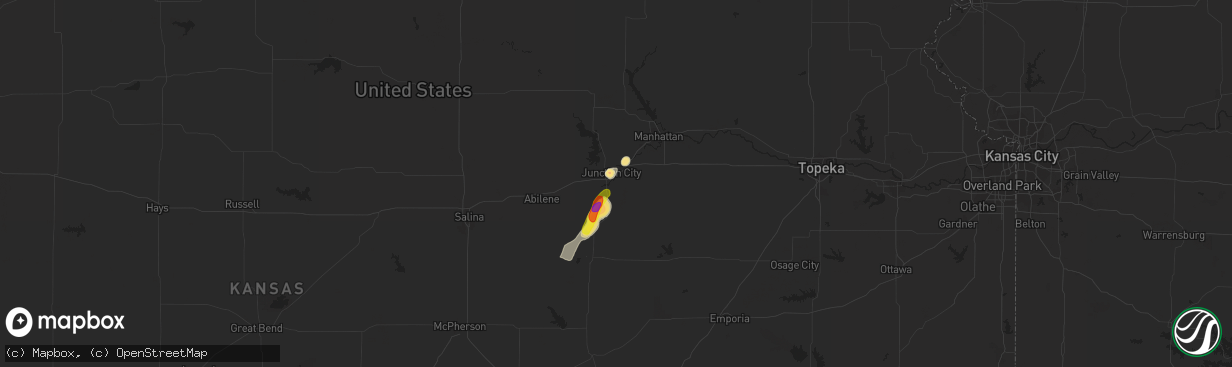 Hail map in Junction City, KS on May 29, 2016