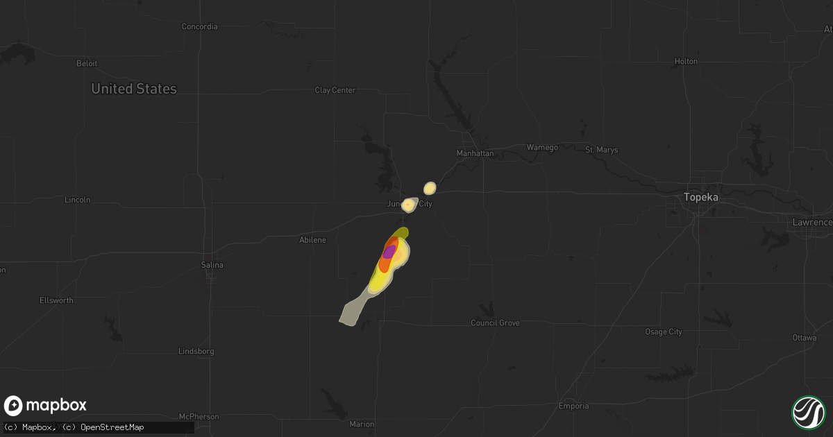Hail map in Junction City, KS on May 29, 2016