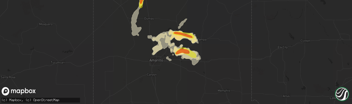 Hail map in Panhandle, TX on May 29, 2016