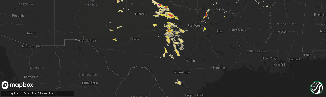 Hail map in Texas on May 29, 2016