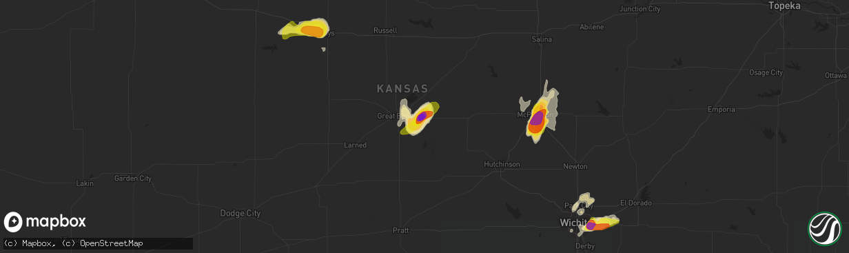 Hail map in Ellinwood, KS on May 29, 2018