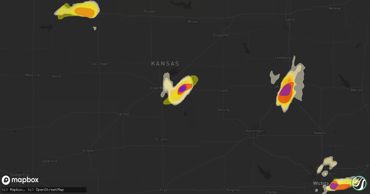 Hail map in Ellinwood, KS on May 29, 2018