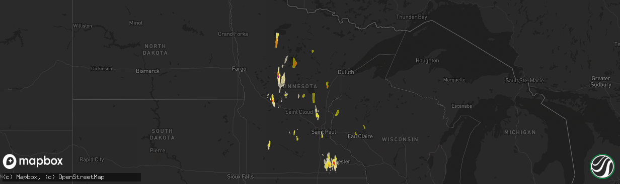 Hail map in Minnesota on May 29, 2018