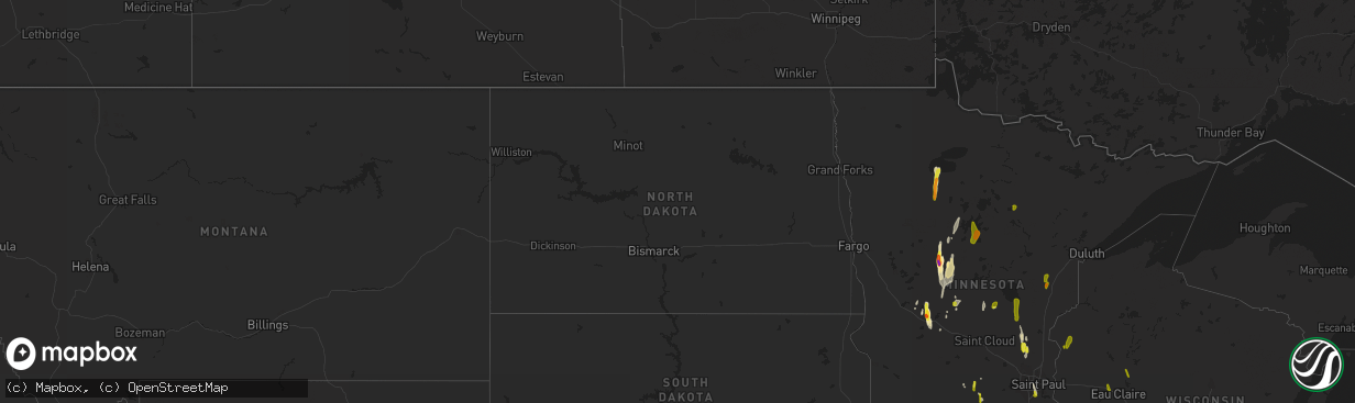 Hail map in North Dakota on May 29, 2018