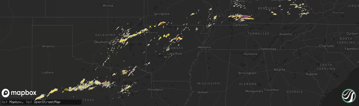 Hail map in Arkansas on May 29, 2019