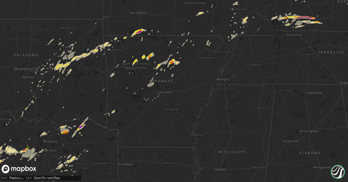 Hail map in Arkansas on May 29, 2019