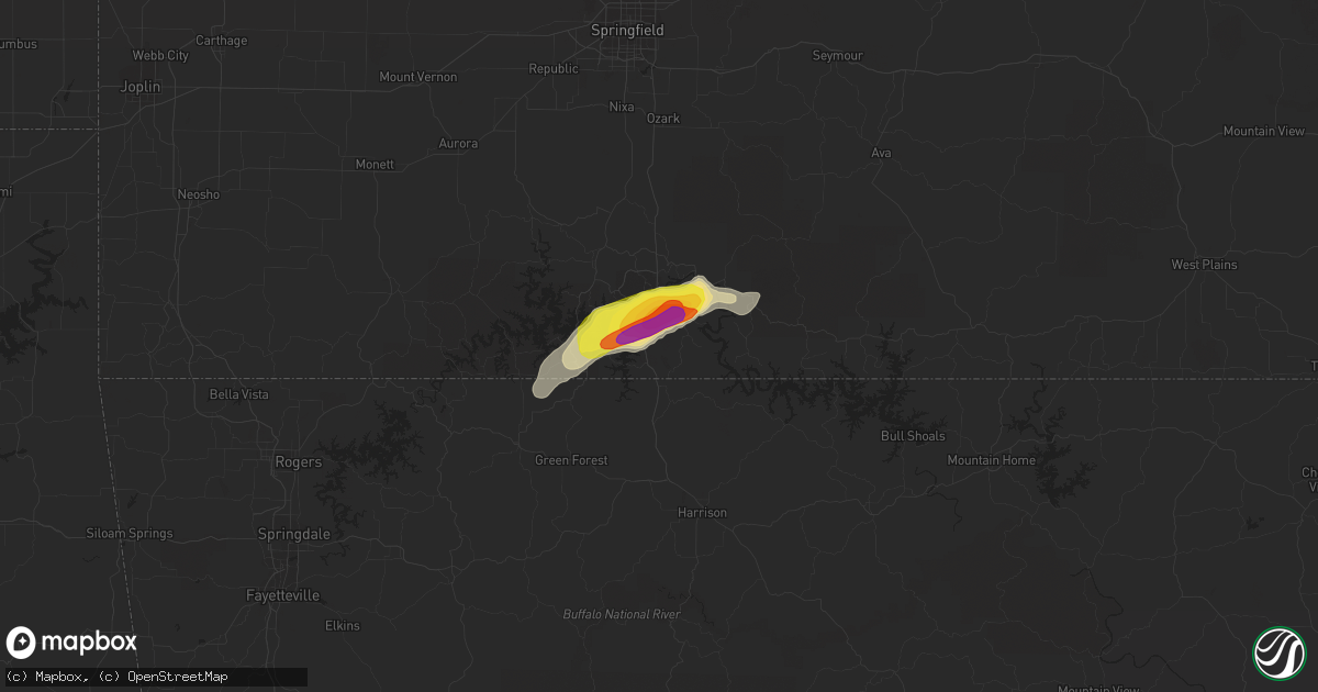 Hail map in Hollister, MO on May 29, 2019