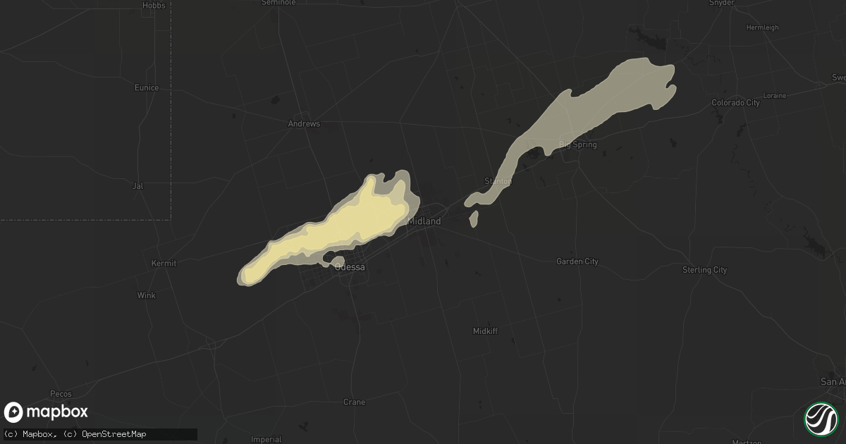 Hail map in Midland, TX on May 29, 2019